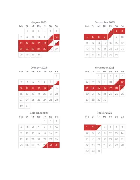 Buchungskalender mobile Ansicht